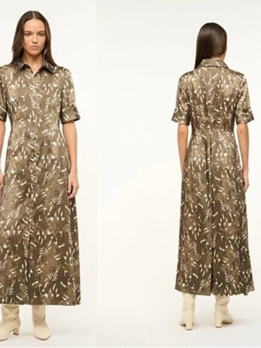 Staud Joan Maxi Dress Sergeant Green Painted Palm